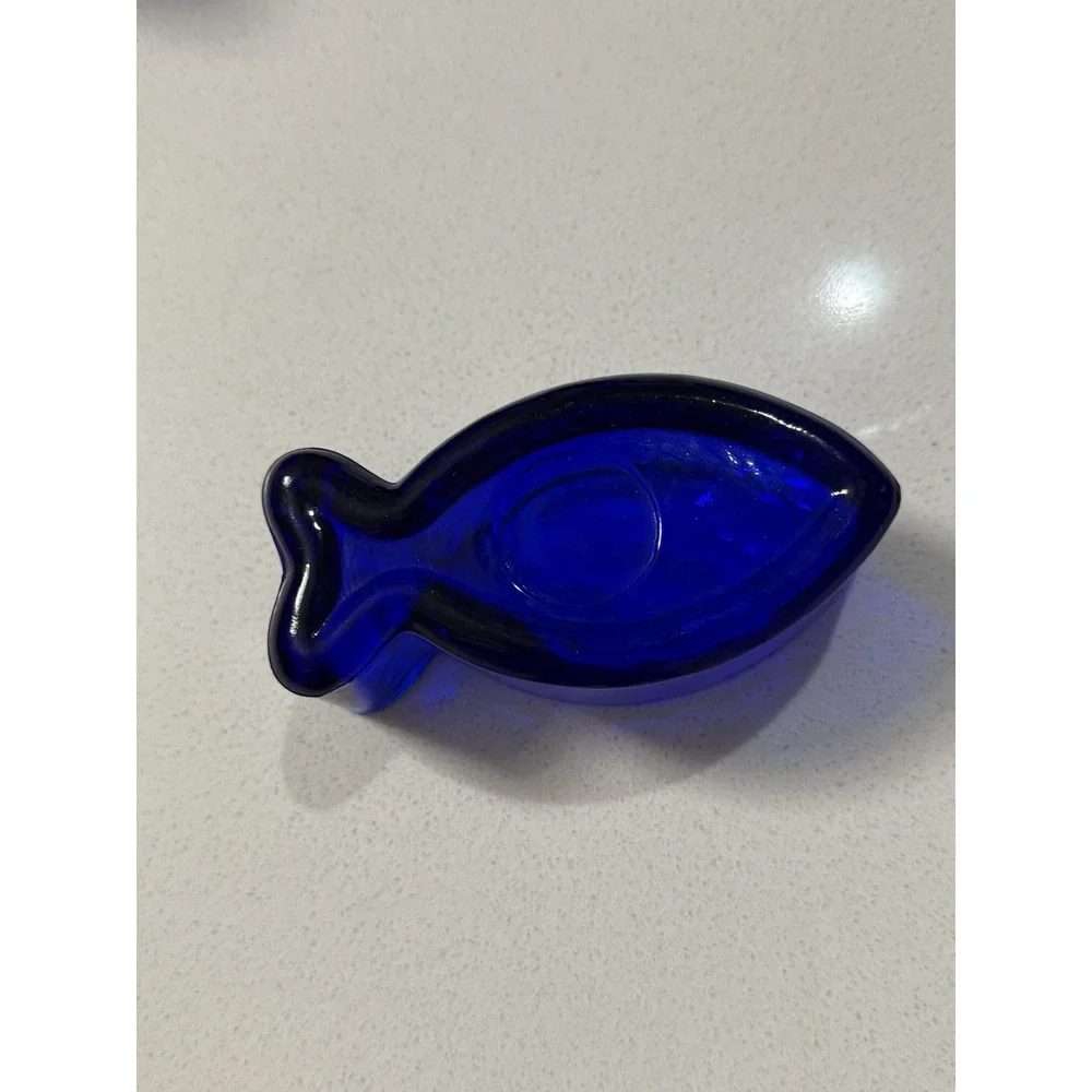 Vtg Pier 1 Cobalt‎ Blue Fish Shape Dishes Candle Holders 1.5